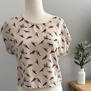 H&M Cream Bird Print Blouse